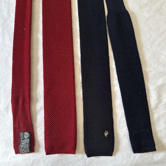 (2) Reine Schurwolle Mens Ties New Wool 2" Wide Navy Blue Red West Germany - Picture 1 of 16